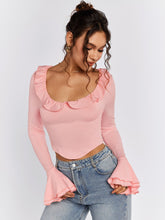 Flounce Sleeve Trim Tie Back Top